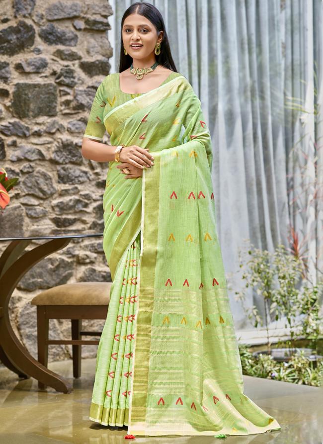 Cotton Green Traditional Wear Weaving  Saree